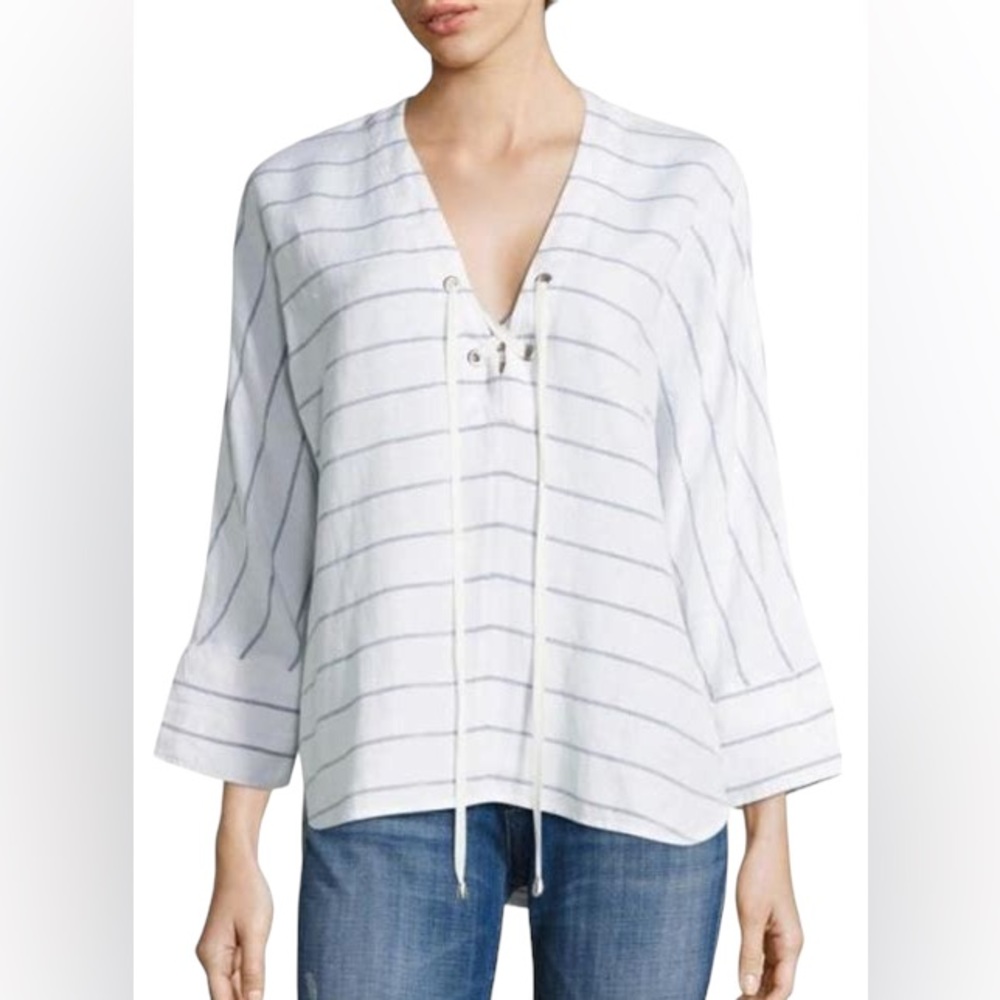 Rails Lily Positano Stripe Linen Blend Tie Front … - image 1